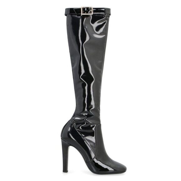 NEW SAINT LAURENT Black Glossy PVC & Patent Leather Knee High Boots Size EU38.5 - Picture 4 of 8